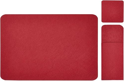 Miniatura 8 de Juego de 8 manteles individuales de fieltro para mesa de comedor y decoración de cocina con posavasos y bolsas de cubiertos (rojo oscuro, 24 piezas)