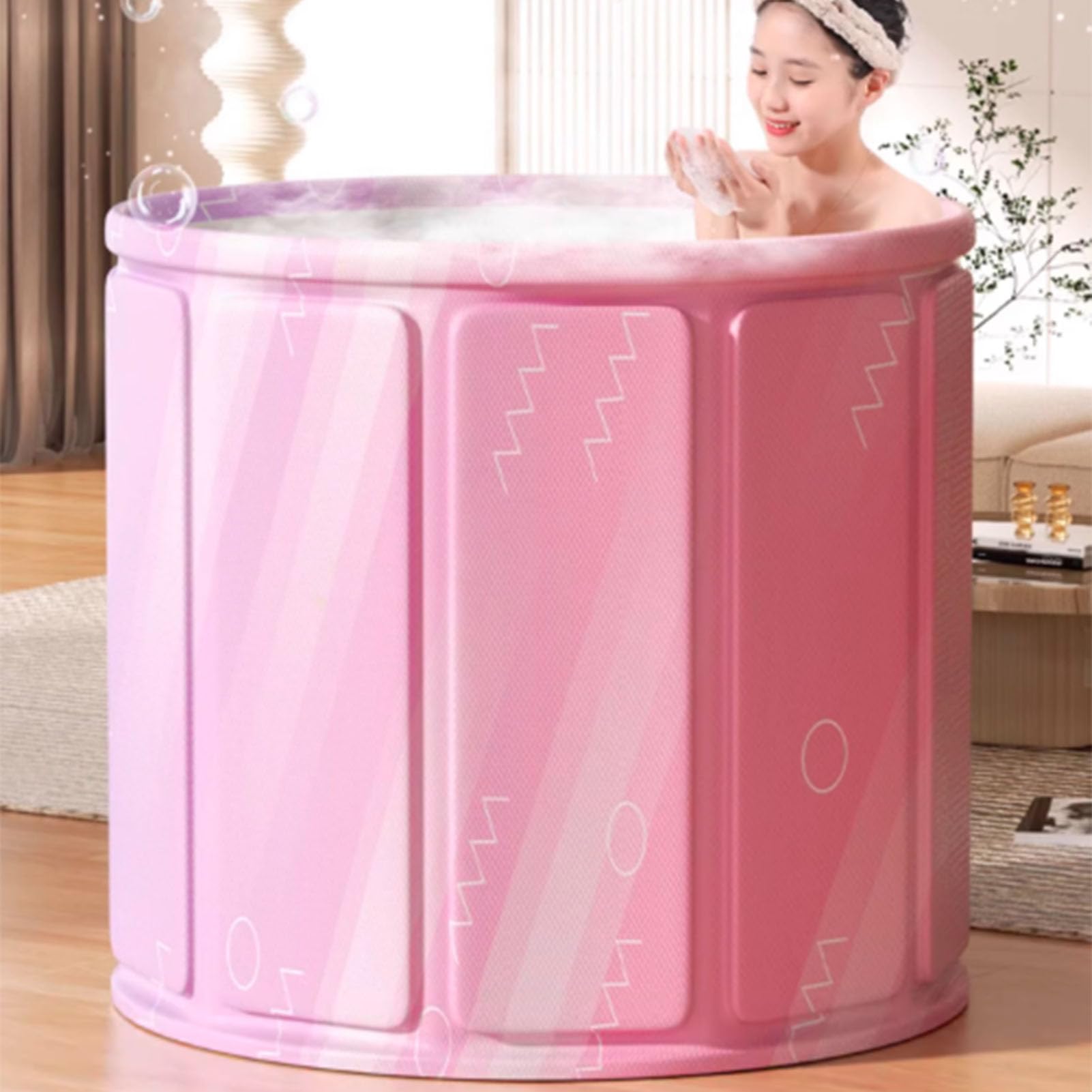 Tragbare Faltbadewanne für Erwachsene Lang anhaltende Wärmeerhaltung Dick,haltbar und unzerbrechlich Geeignet für heiße Bäder,Eisbäder, Saunas,Spas,Dampfbäder (70cm,Green)
