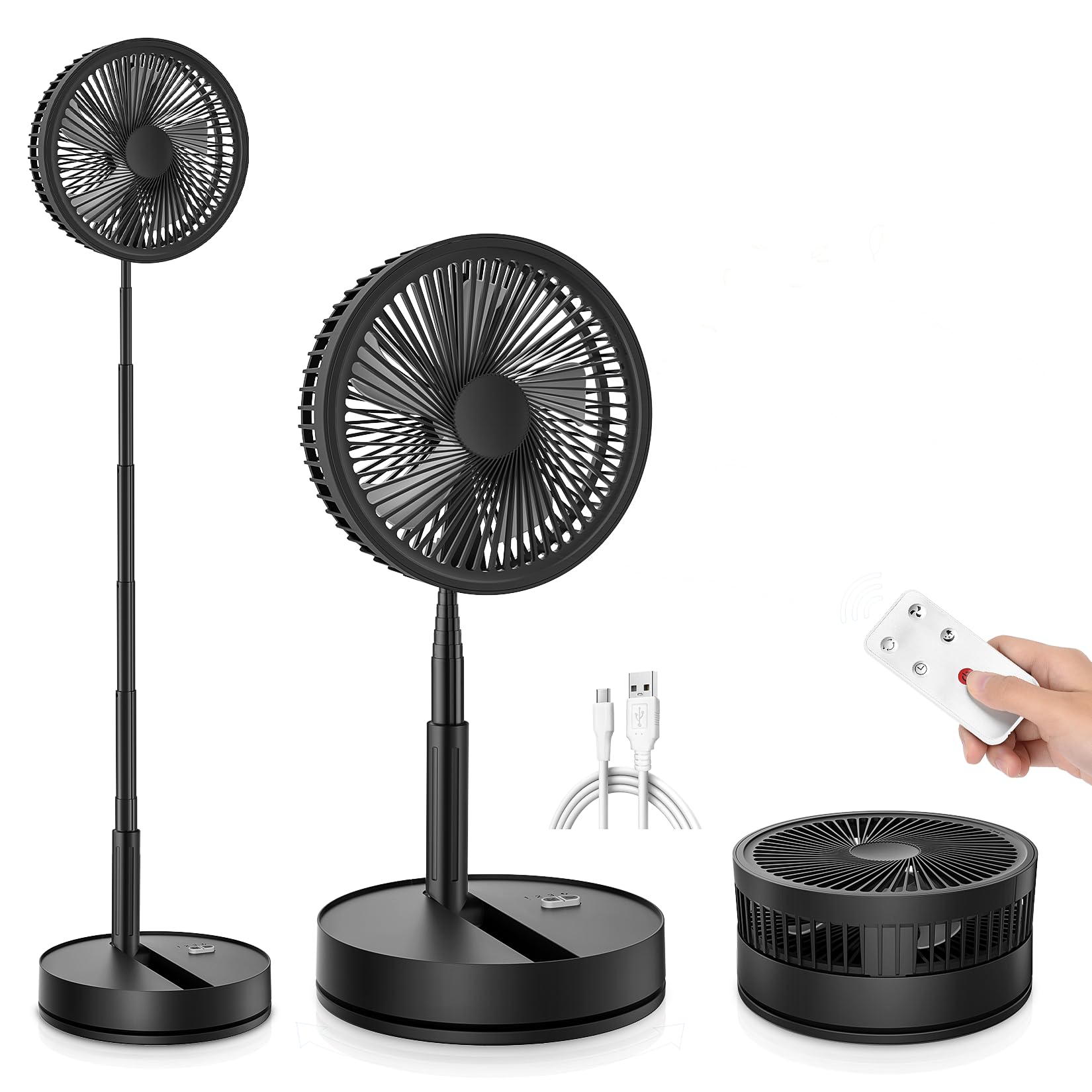 Amazon | ポータブル折りたたみ式充電式首振り扇風機 黒