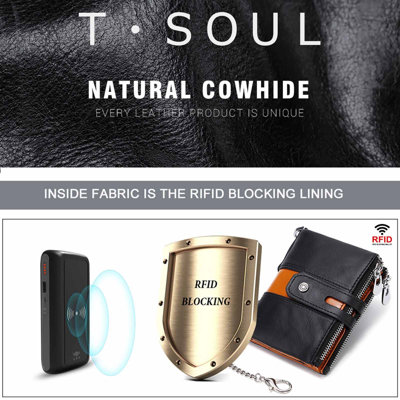 Portefeuille Homme en Cuir Véritable avec Chaîne,Zip Porte-Monnaie avec Blocage RFID, 7 Porte Carte Crédit, 2 Compartiment à Billets,2 Zip Porte-Monnaie,Poche à Monnaie avec Boîte Cadeau