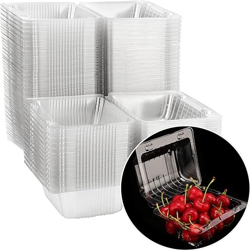 Miniatura 1 de HEIHAK Paquete de 200 recipientes de plástico transparente con bisagras de 5.4 x 4.5 pulgadas, bandeja desechable para llevar, cajas de postre de