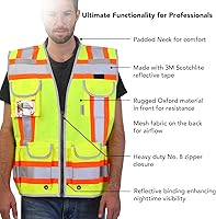 Vista 25 de Dib Safety - Chaleco reflectante amarillo de malla, chaleco de alta visibilidad con bolsillos y cremallera, clase 2 ANSI de alta resistencia, hecho