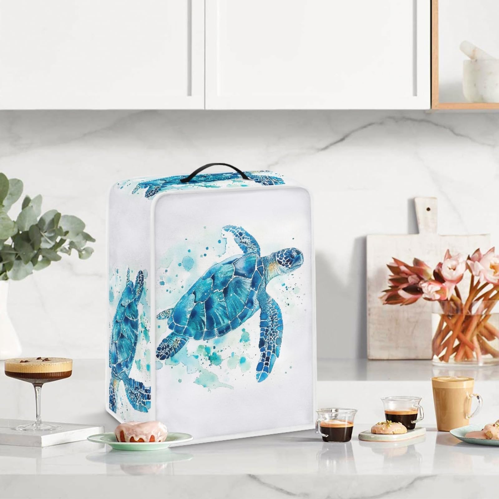 GLENLCWE Blue Sea Turtle Coffee Maker Cover,Coffee Machine Dustproof Cover,Washable Small Appliance Dust Cover for Home Kitchen Office