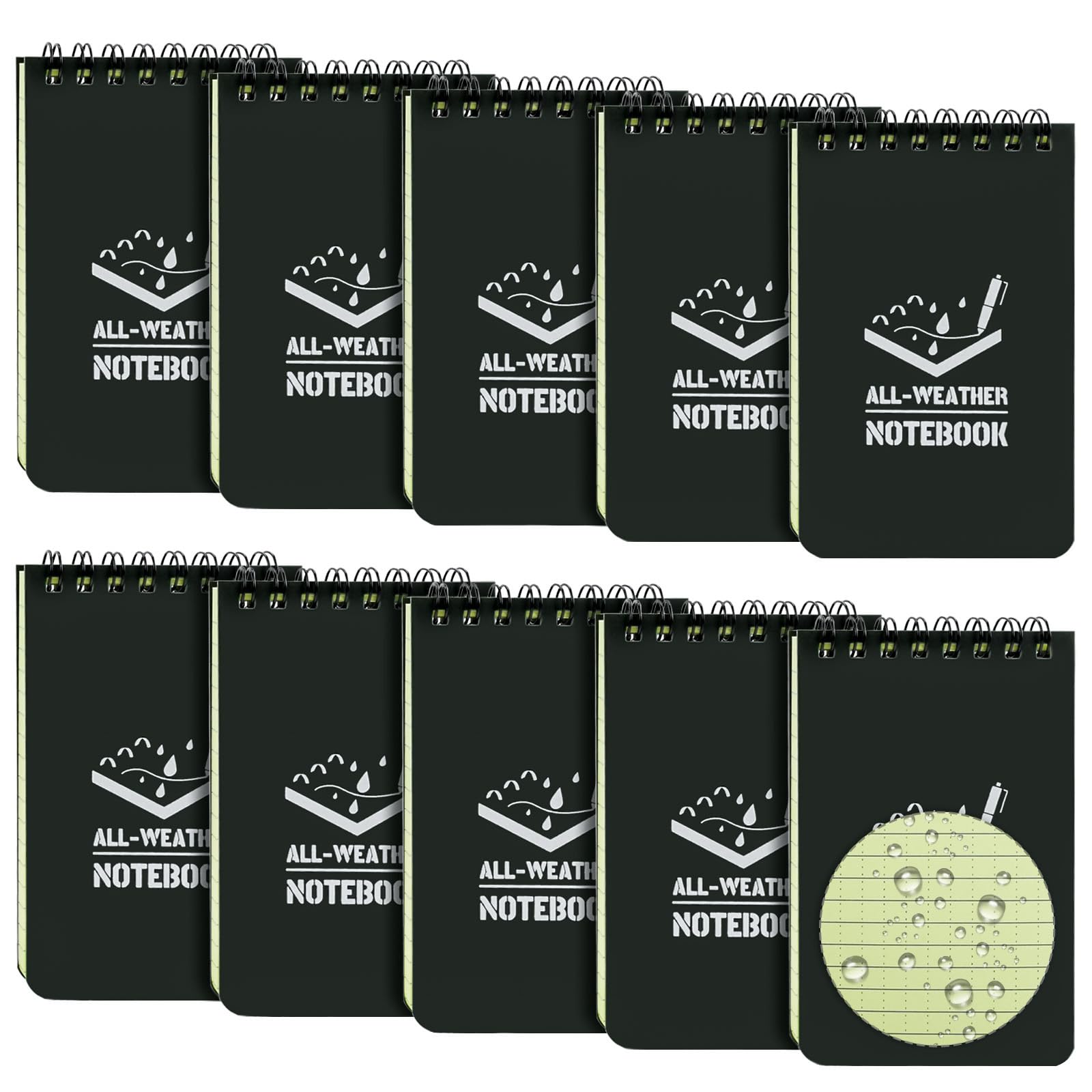 BOJVESH 10 Pack Waterproof Notebook, 3x5 inch Pocket Notepad, All Weather Pocket Notebook