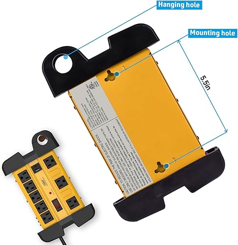 Miniatura 6 de CRST - Regleta de protección contra sobretensiones resistente con 2 puertos USB, bloque de alimentación industrial de metal de 8 salidas con