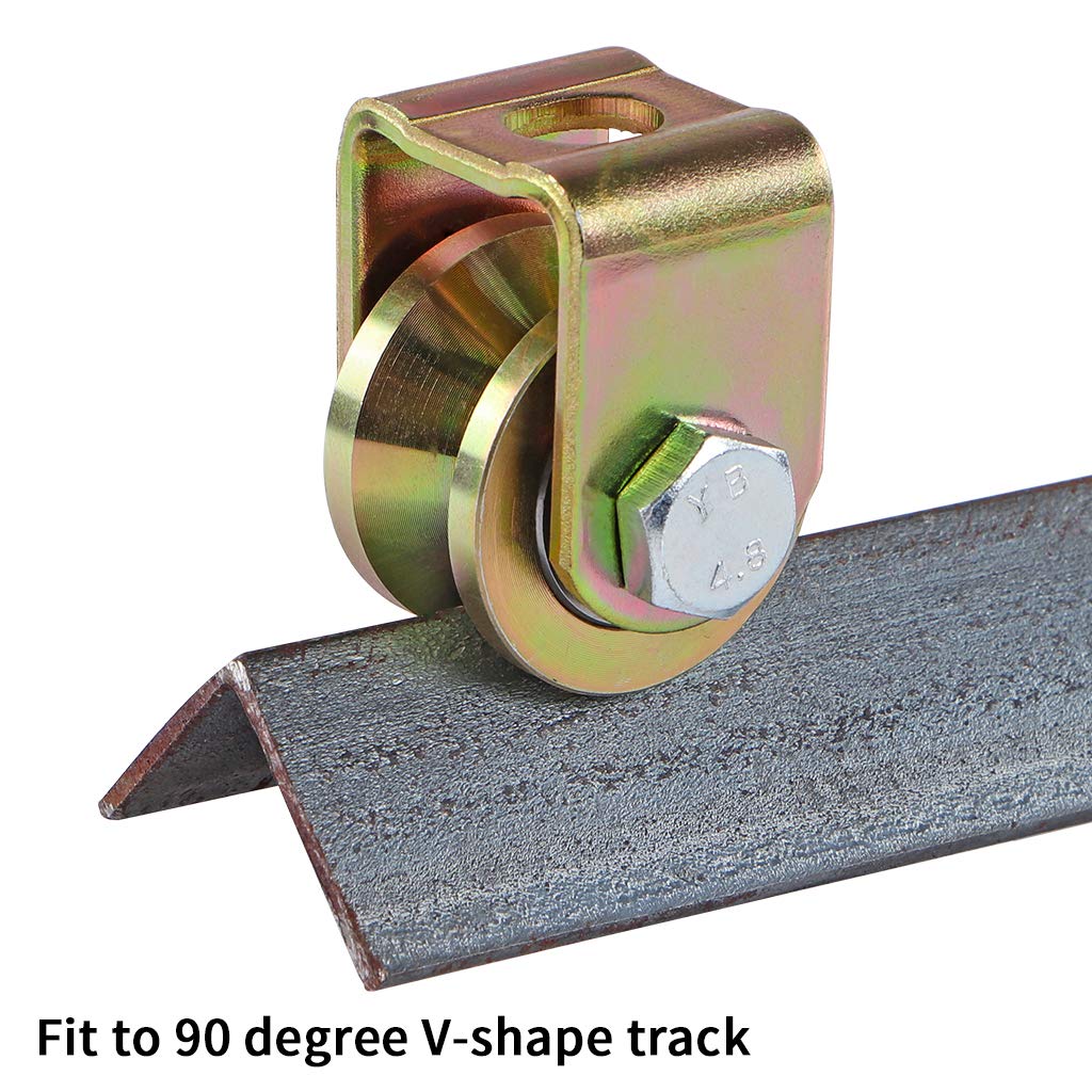 Skelang V Groove Caster 1.25 inches, Sliding Gate Wheel, Rigid Caster with Bracket for Inverted Track, Rolling Gate, Sliding Gate, Industrial Machines, Load Capacity 300lbs Per Wheel, Pack of 4