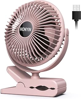 HONYIN Clip on Fan, 720° Rotation Small Desk & Clip Fan, Personal Cooling Fan with Sturdy Clamp, 3 Speeds, Quiet Little Fan by USB Plug In, for Bedroom Office Desktop Treadmill