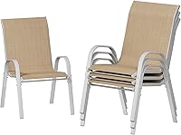 Vista 23 de UDPATIO Juego de 2 sillas de patio, sillas de comedor apilables plateadas para exteriores con respaldo alto, silla de tela de textileno transpirable