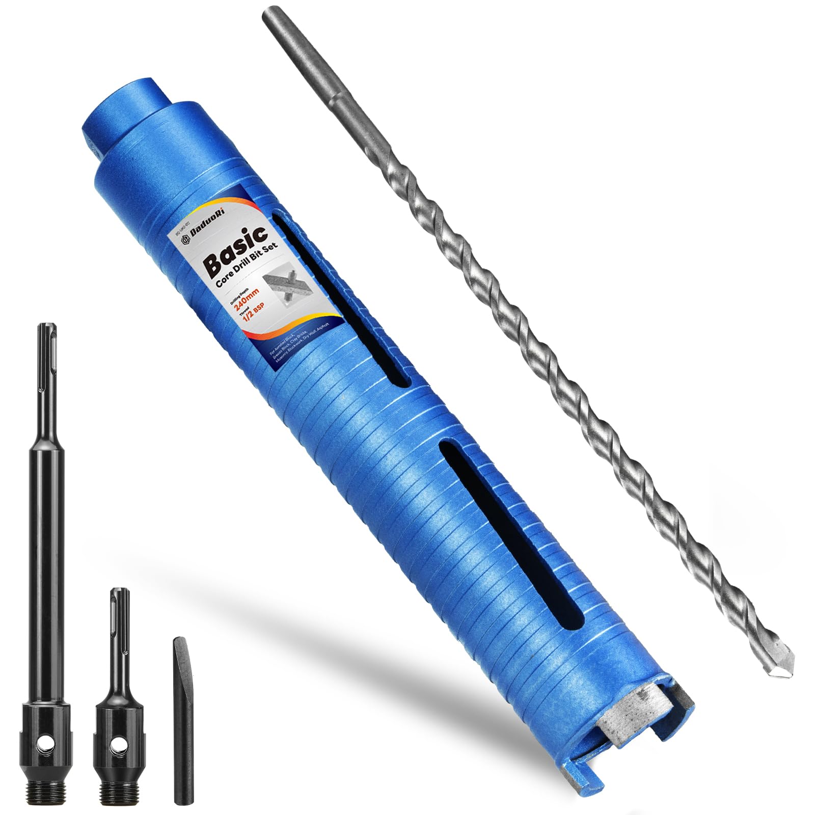 DaduoRi 44mm x 240mm Long Core Drill Bit Set with 240mm,110mm SDS Plus Adaptor & Centre Pilot Bit,Diamond Core Drill Set for Brick Block Masonry Stone,1/2 BSP Thread(For hole 40/42 mm) — image 1