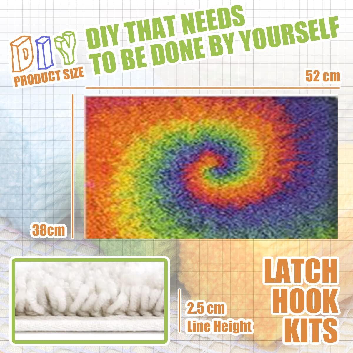 Latch Hook Kits for Adults 52X38cm DIY Rug Making Kit for Adults Color Printed Latch Kits Kids Latch Hook Rug Kit - Image 4