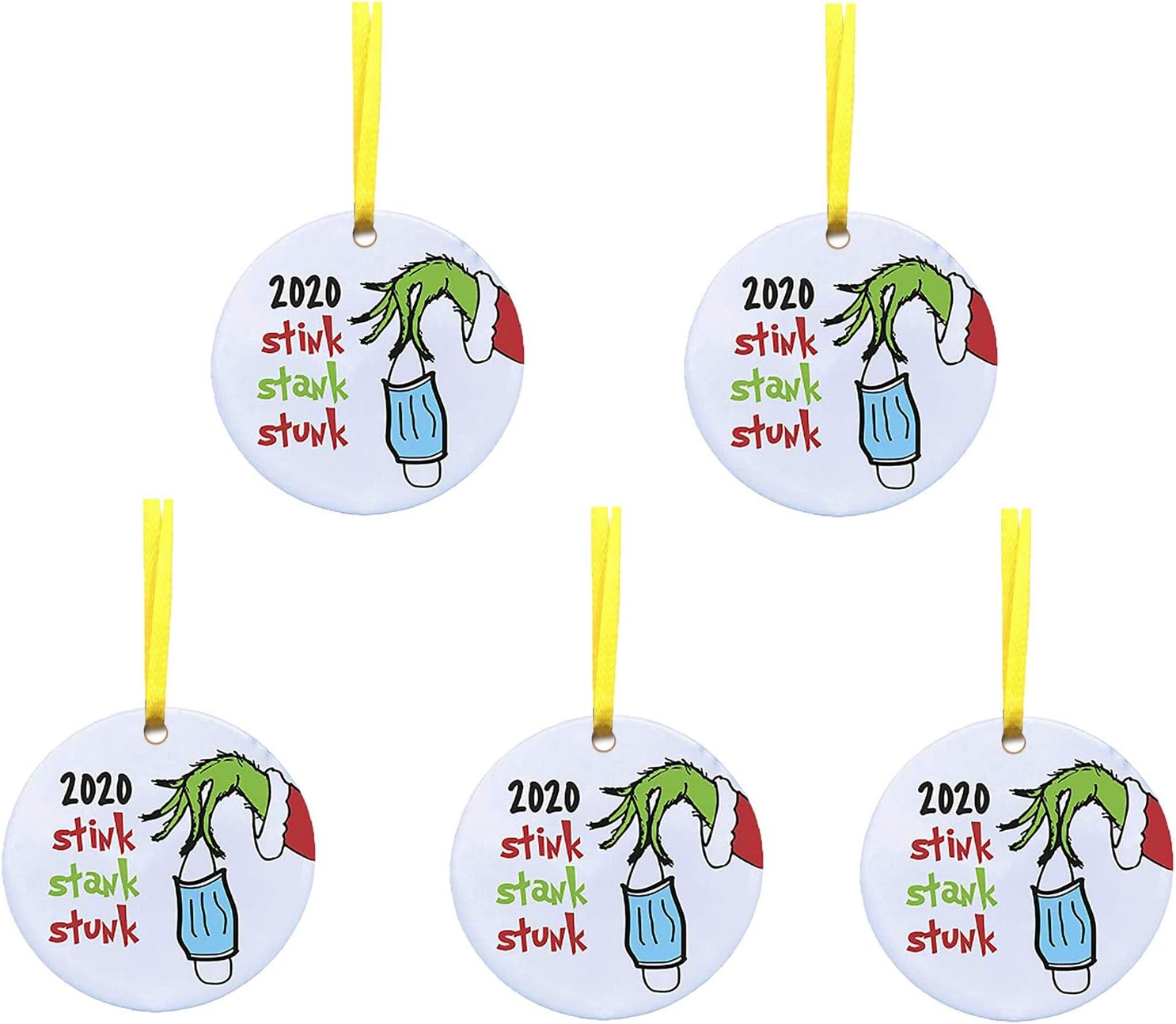 WaiiMak Grinch Hand Christmas Ornament, 2020 Stink Stank Stunk Ornament,Christmas Personalize Face Bandanas Ornament (5 Pcs)