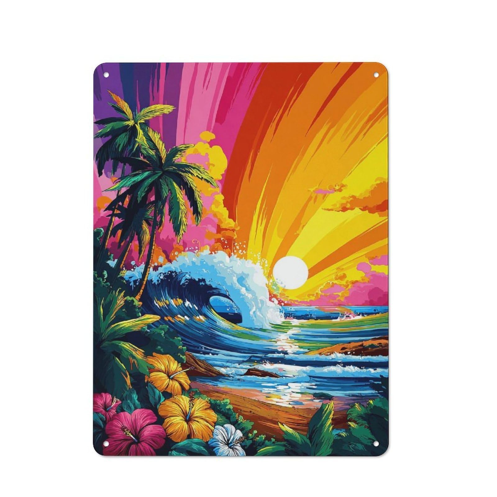 Junmoney Sunset Beach Paradise Retro Vintage Tin Sign 40X30cm, Cafe Wall Decor For Kitchen, Cafe, Pantry Or Dining Room