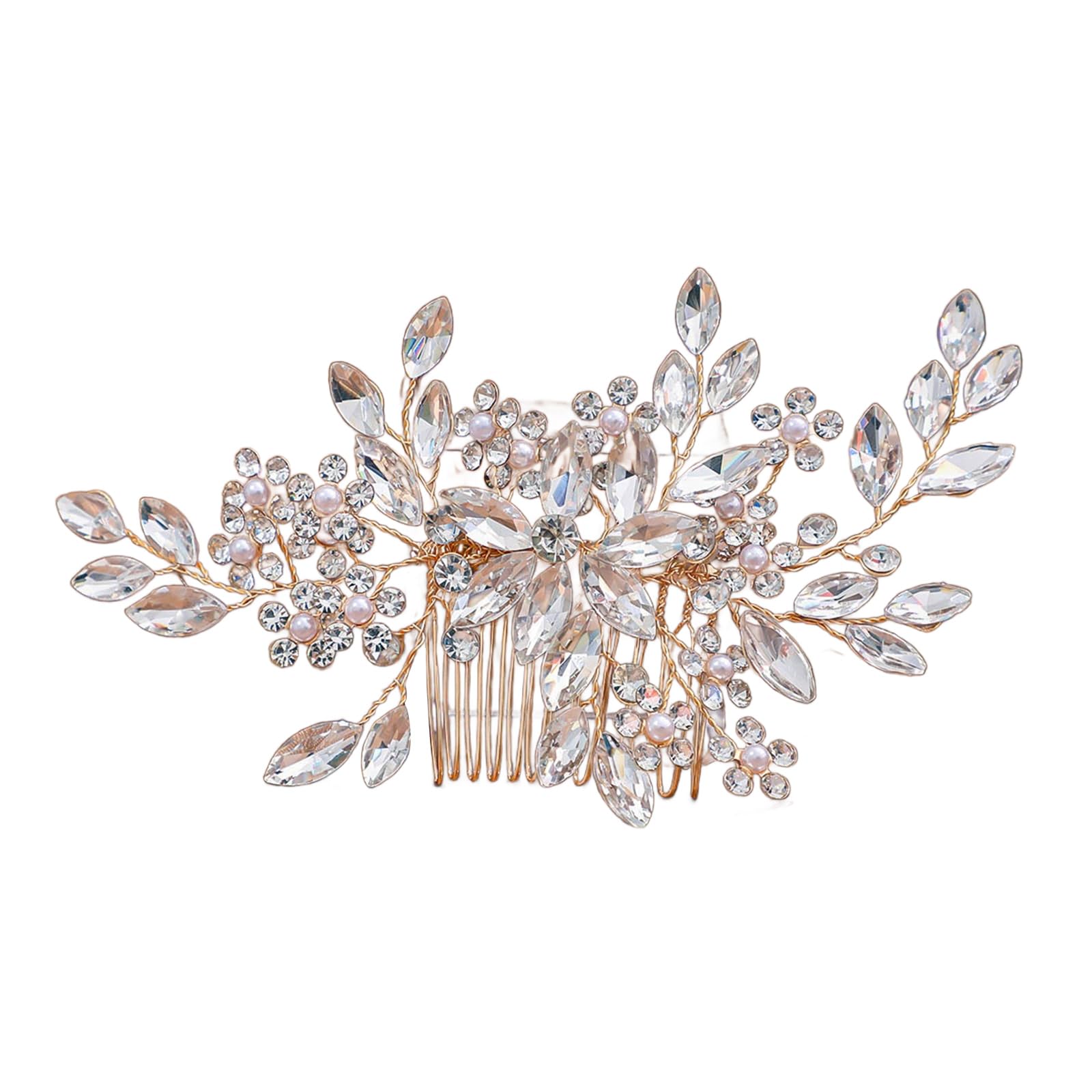 Fentency Elegant Bridal Rhinestones Headband Handmade Artificial Pearls Hair Vine Hair Comb for Weddings and Formal Event