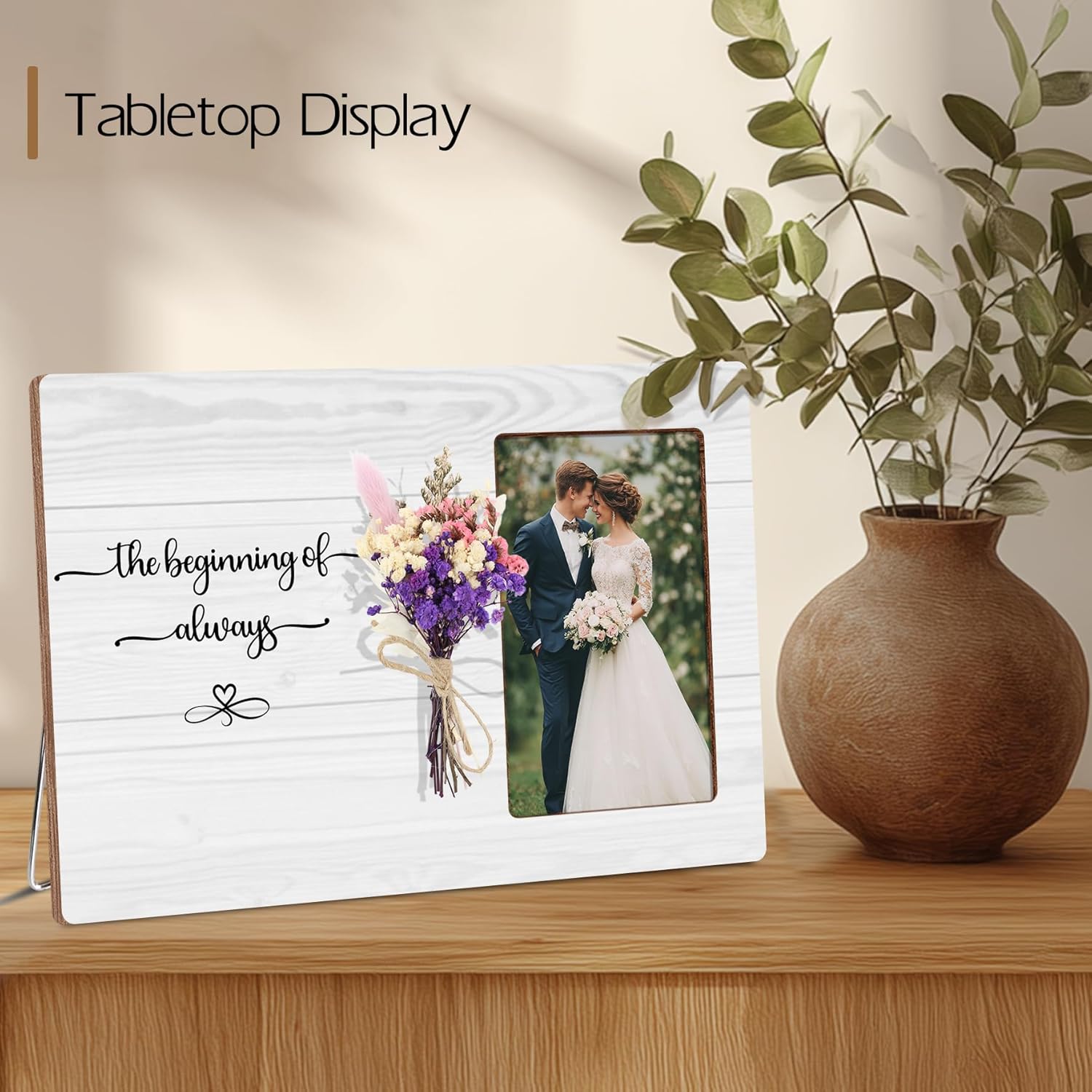 Engagement Gifts for Newly Couple, The Beginning of Always Engaged Wooden Floral Picture Frame Gifts, Wedding Engagement Home Decor, Fits 4x6 Photo Frame - Image 3