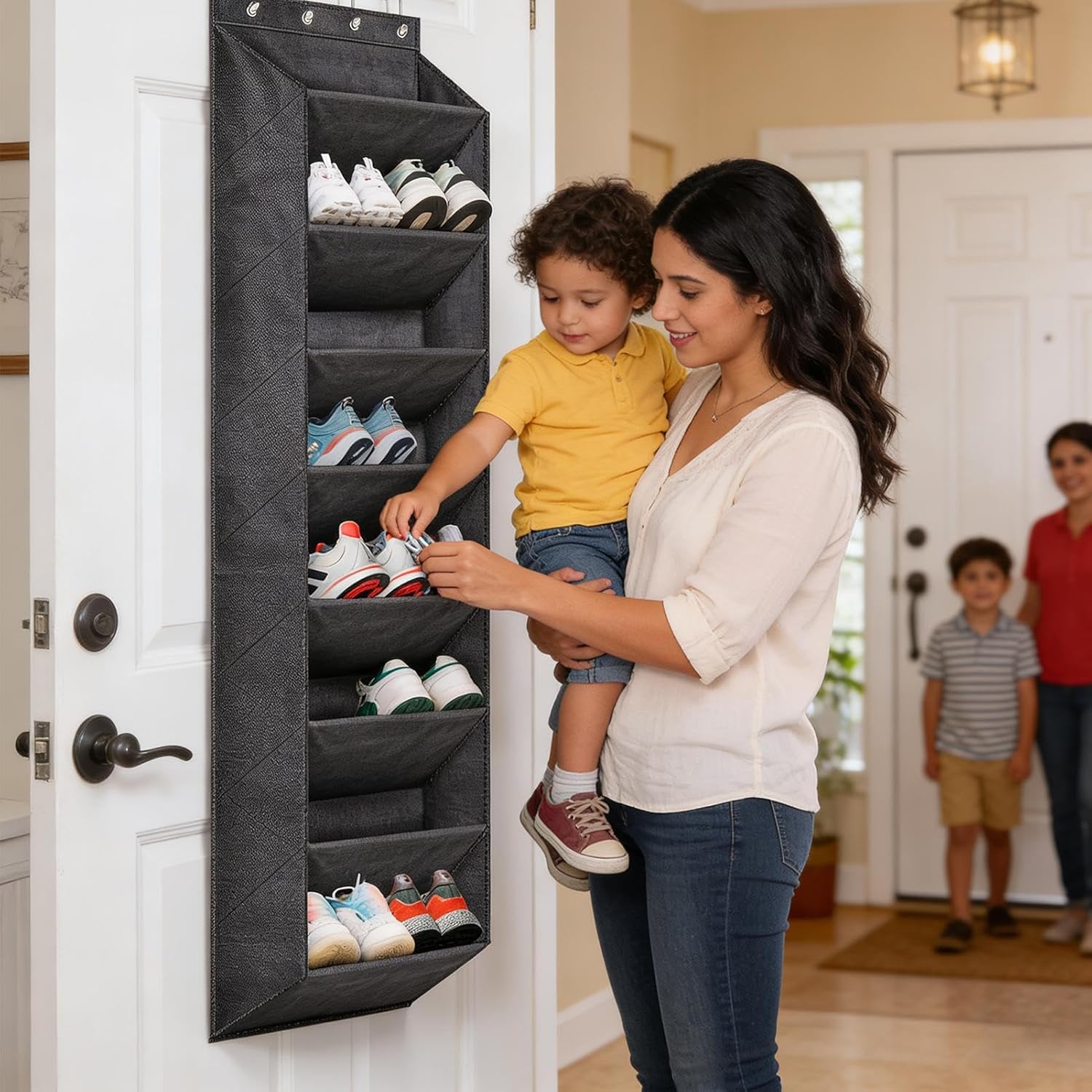 Over the Door Shoe Organizer - 8 Tiers Wall Storage Holder - Shoe Rack for Closet with Large Deep Pockets - for Closet Wall Door Bedroom Dorm RV Boot Sock Headphone