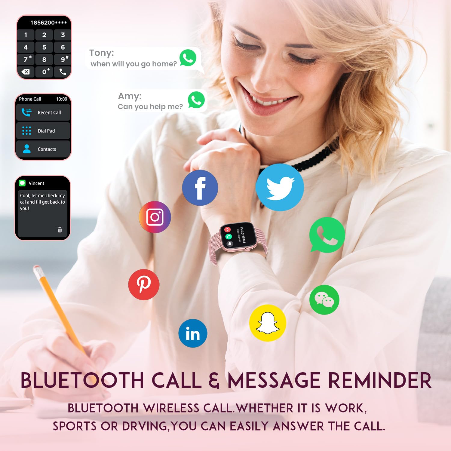 Montre Connectée Femme Smartwatch Fitness: 1.83" Sport Smart Watch avec Appel Bluetooth 20+ Sport Mode Podometre Moniteur de Sante Fréquence Cardiaque Montres Intelligente Compatible iOS et Andriod