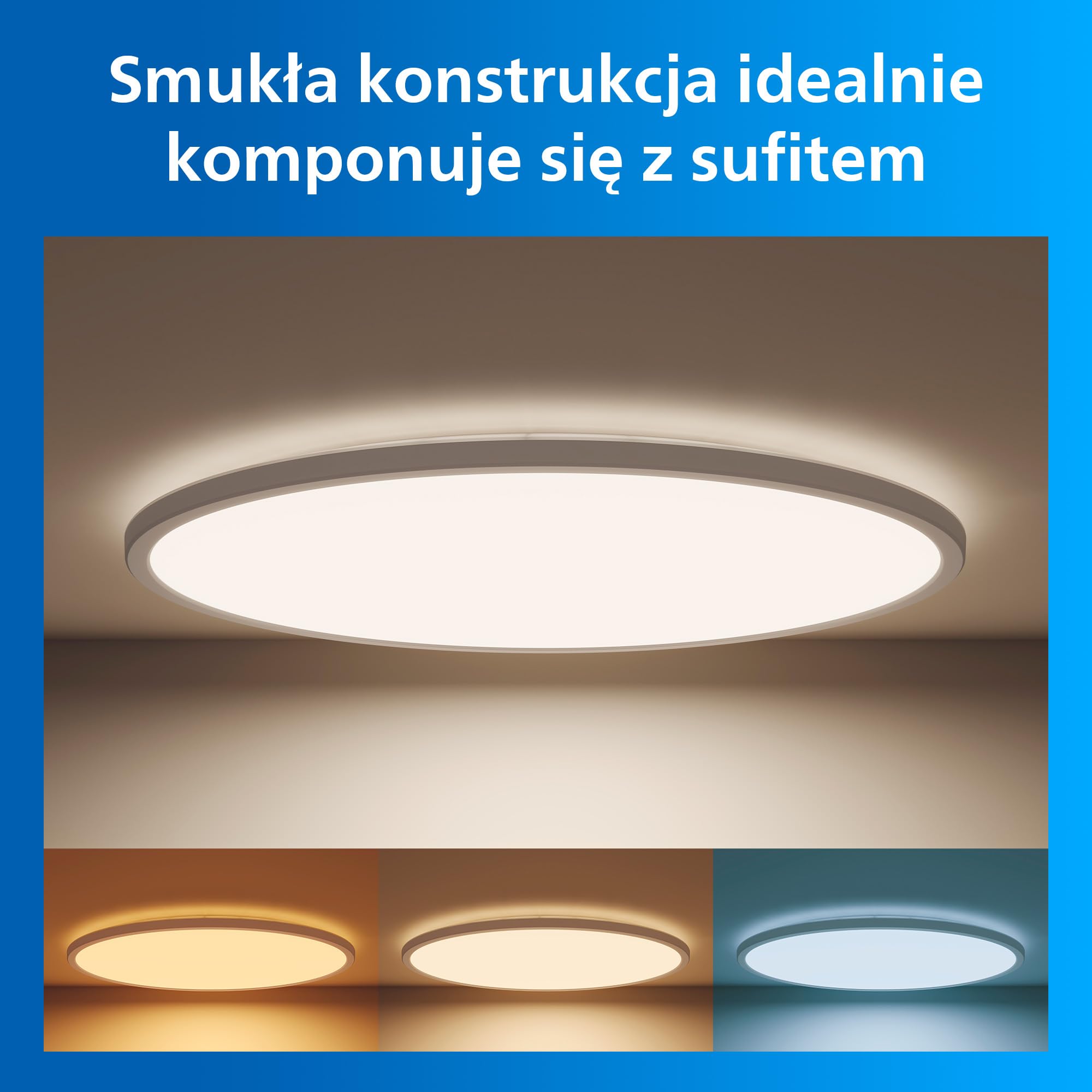 Philips Smart Lighting SuperSlim, Lampa Sufitowa LED, Smukła, Regulowana Barwa Bieli 2700–6500 K, Przyciemnianie, Łatwa Konfiguracja, Connected by WiZ, Alexa, Google Home, Apple Home, Biała, 1 szt.