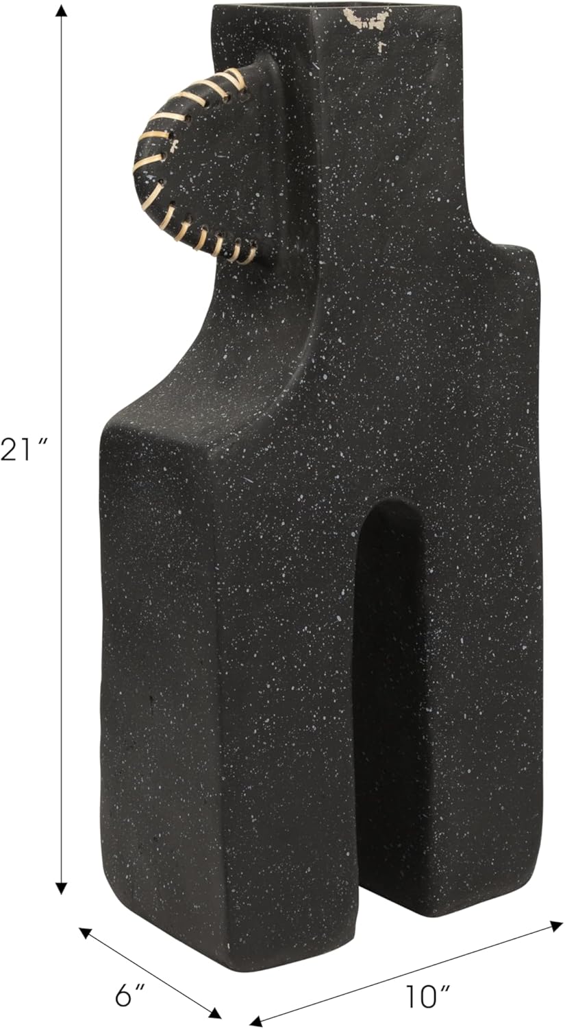 Sagebrook Home Ecomix Cane Decorative Vase - Modern Handcrafted Abstract Puzzle-Inspired Design - Rustic Home Accent for Living Room, Bedroom, Office & Home Decor - 21" Black