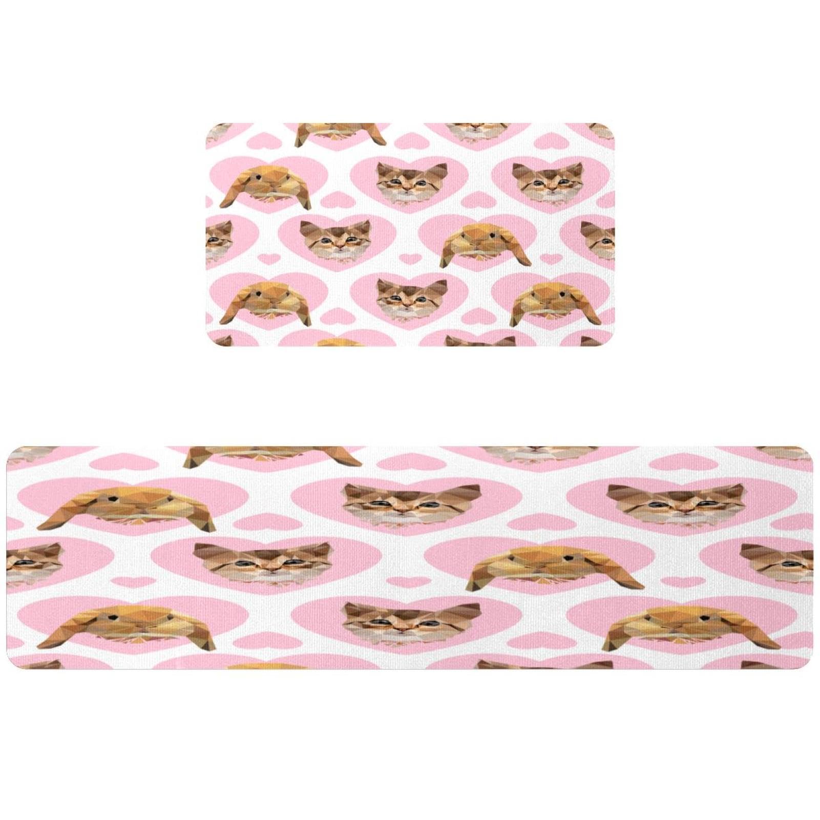 Alfombrillas de cocina VAPOKF con patrón de gato rosa lavables y antideslizantes