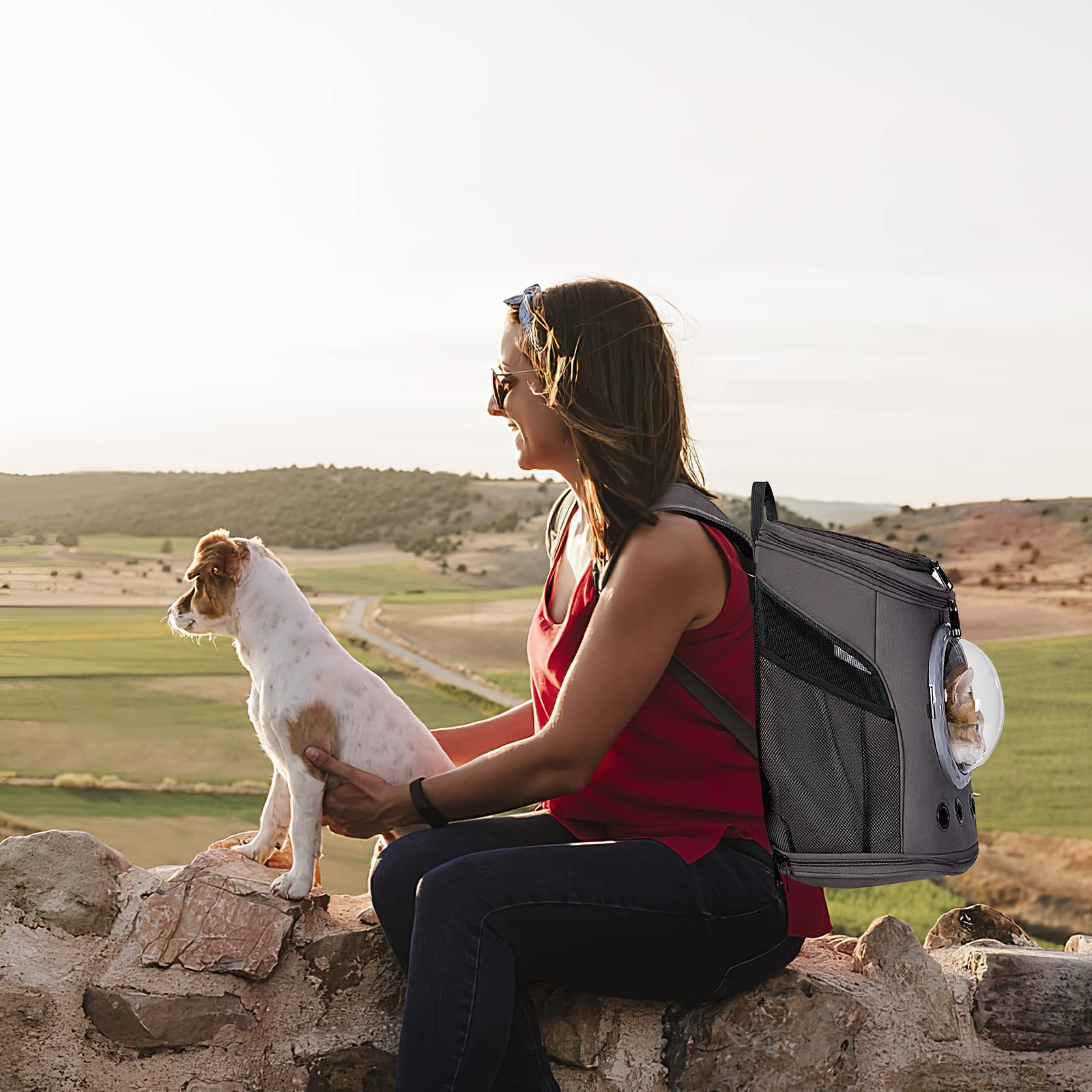 Galatée Mochila para Gatos, Mochila para Mascotas con Cápsula Espacial Ventilada, Mochila para Perros con Diseño Ventilado, Mochila Plegable Portátil para Mascotas(Caqui)