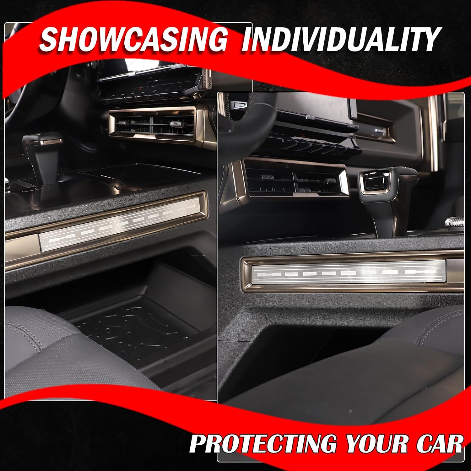 for Hummer EV Accessories Center Console Gear Shift Panel Side Strip Cover Trim for 2022-2024 2025 Hummer EV SUV Pickup Stainless Gear Shifter Box Side Panel Protect Strip Cover (Silver)