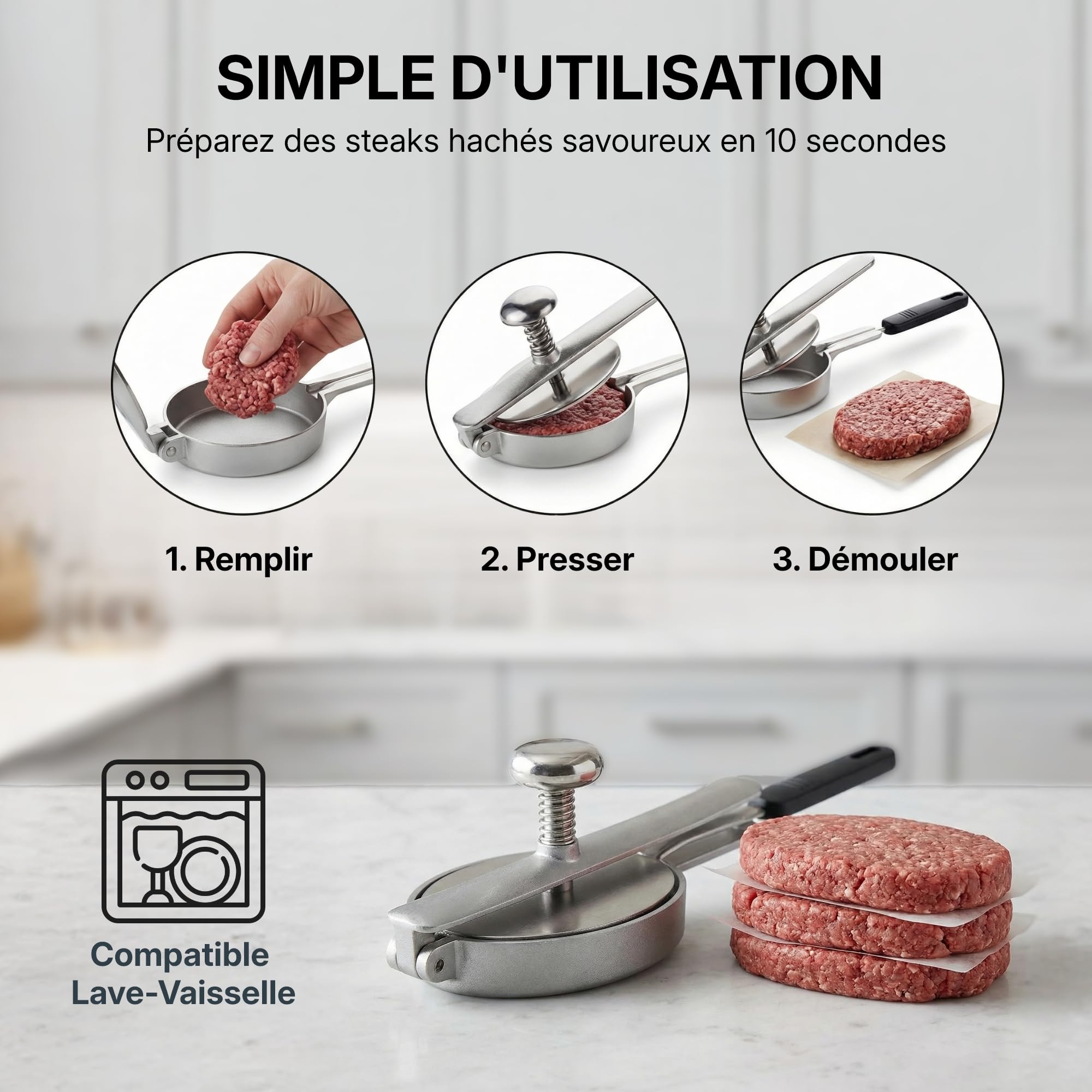 Reconstitueur à Steak Ovale en Inox 172 ml Gris Spécial Boucher pour Hamburger