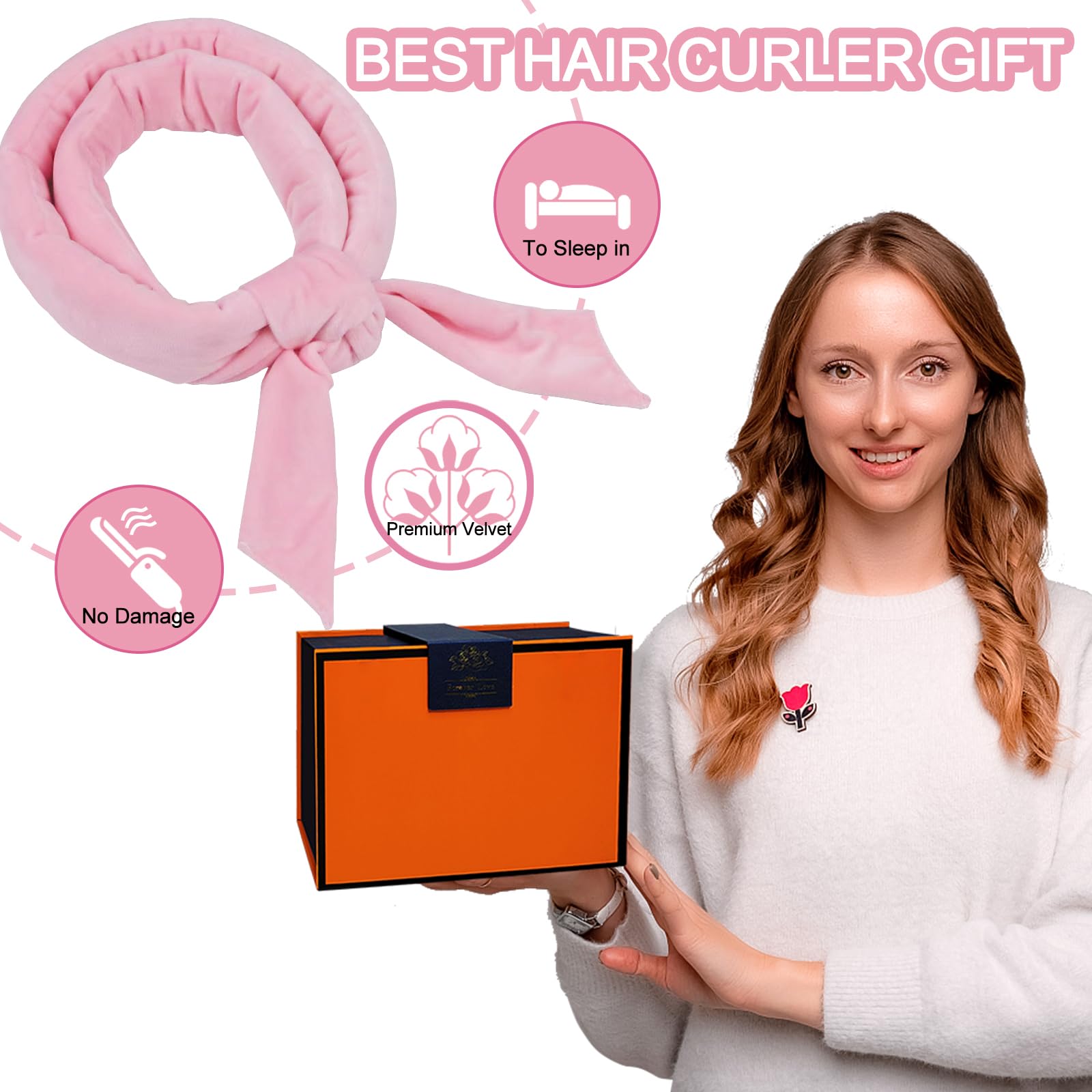 Heatless Curls Stirnband, extra lange Lockenwickler über Nacht, hitzeloses Lockenstab Stirnband für langes Haar, hitzelose Lockenwickler zum Schlafen, keine Hitze-Lockenwickler (rosa Geschenkbox)
