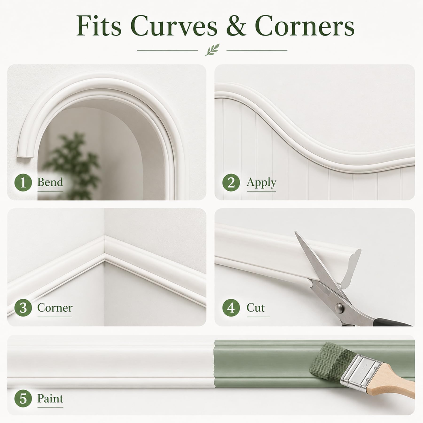 Modanature da Parete Flessibile PVC per Decorazione di Pareti Interne Soggiorno Camera da Letto, da Installare con Colla W 4cm, L 4m