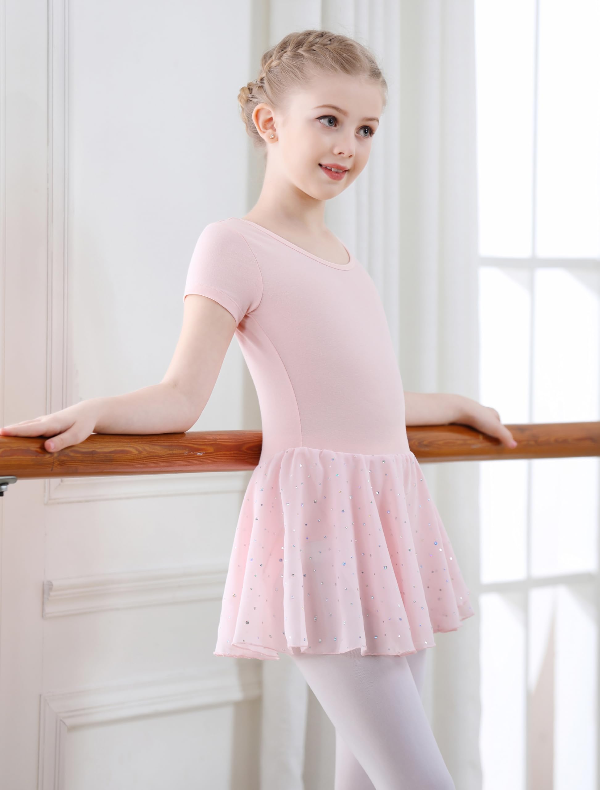 Vestido Maillot de Danza Ballet para Niña Manga Corta Leotardo Tutú