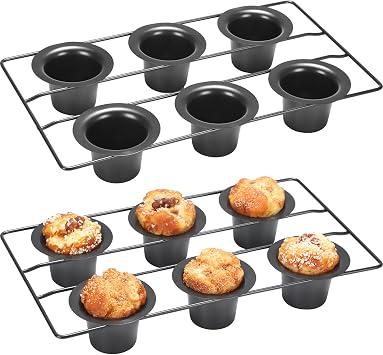 Shellwei 2 Pcs 12 Cups Nonstick Popover Pan Muffin Cupcake Pan Pudding Bakeware for Oven Baking, Frittatas, Muffins, Quiches, Pudding CakesBlack,2 Pcs