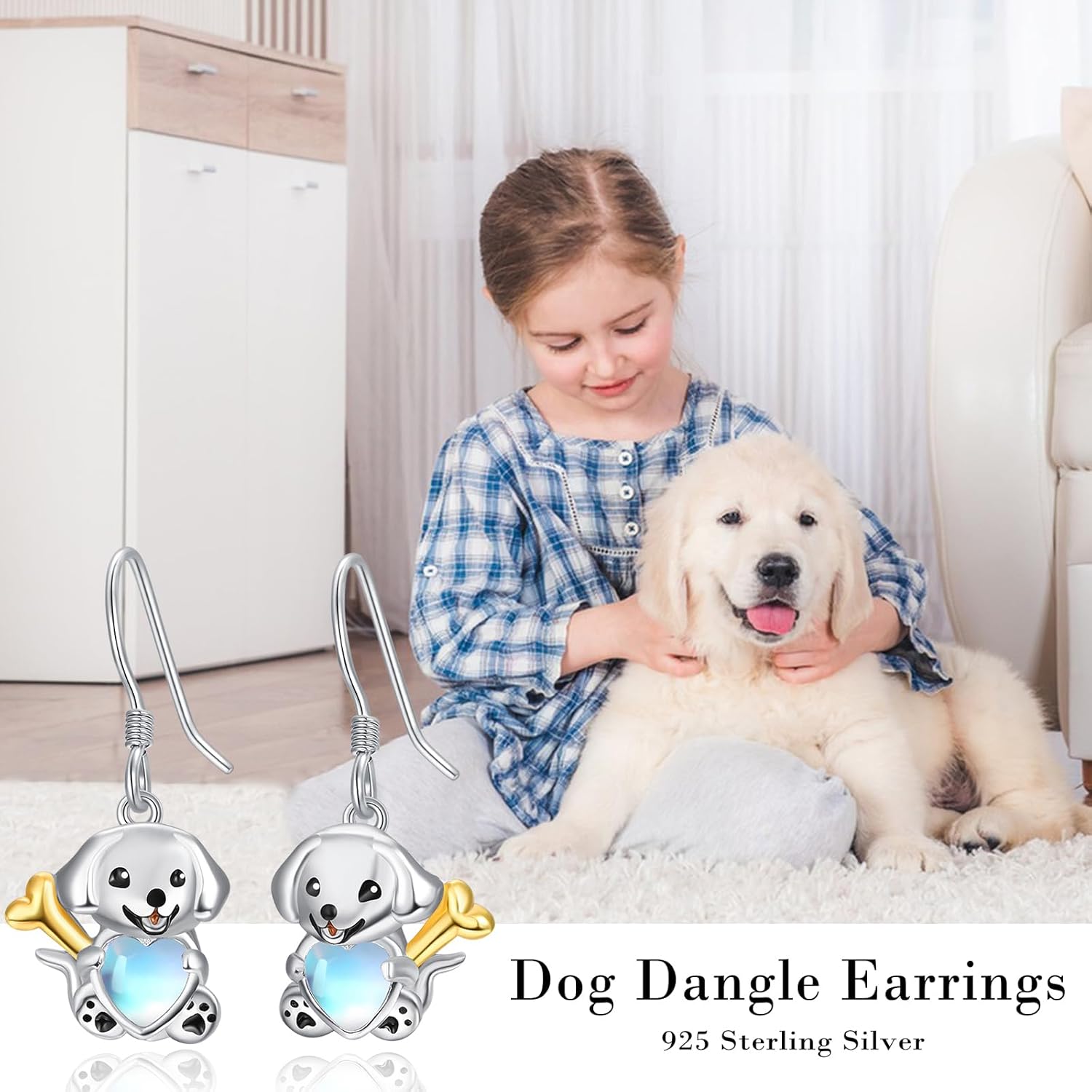 Dreamboat Hypoallergenic Animal Dangle Drop Earrings for Women 925 Sterling Silver Cute Moonstone Animals Jewelry Gifts for Sensitive Ear - Image 3