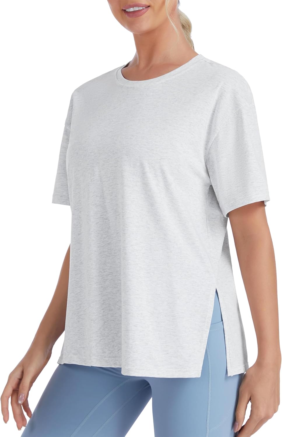 THE GYM PEOPLE Women's Loose Fit Short Sleeve Workout T-Shirts with Side Slit Crewneck Summer Casual Cotton Top Tees
