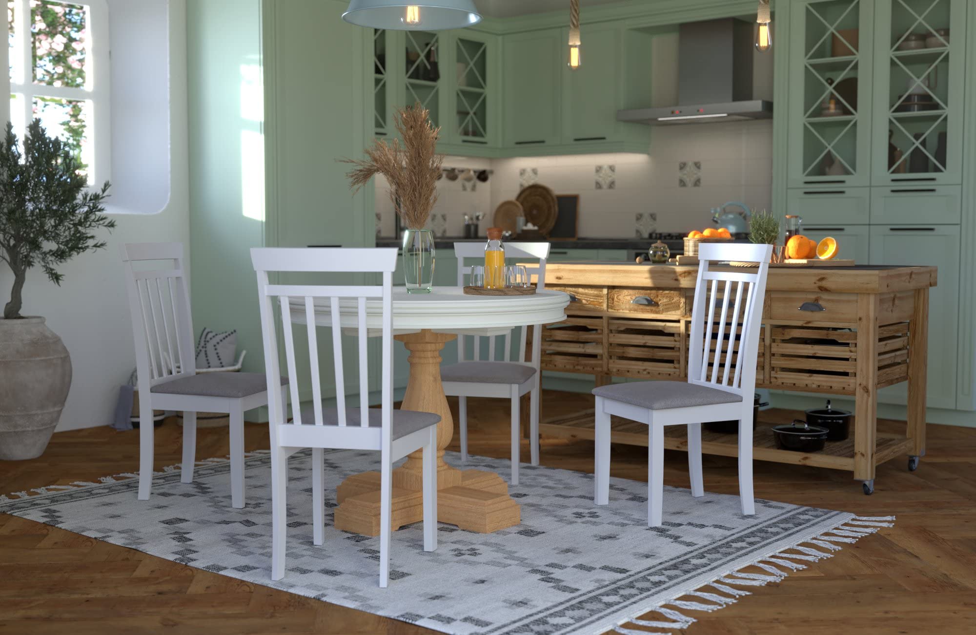 Homely | Pack 2 sillas Comedor Kansas | Estructura Madera lacada | Asiento Tela tapizado Gris | diseño Moderno, Sencillo | sillas para Comedor, salón, Cocina | Color Blanco