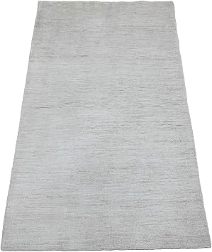 Hand Knotted Oriental Rug, Daisy White, Ghazni Wool, Plain Solid Pattern, 210" x 49", Lush and Plush
