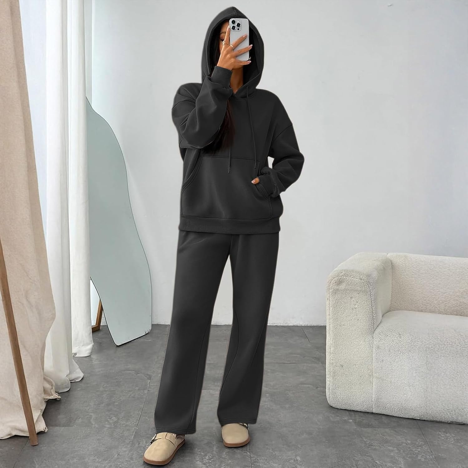 Women's 2 Piece Outfits Fall Sweatsuits Oversized Hoodies Wide Leg Sweatpants Tracksuits Matching Lounge Sets