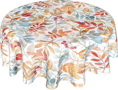 Giwawa Mantel de hojas florales bohemias, mantel de hojas coloridas, mantel botánico natural de acuarela, mantel redondo de primavera y verano,