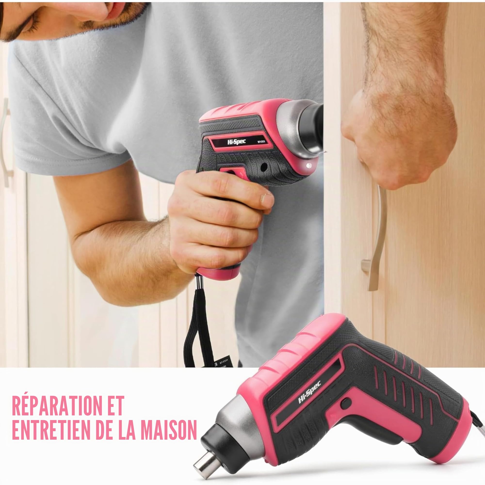 Hi-Spec Tournevis Électrique 3.6V Rose Perceuse Visseuse Devisseuse Sans Fil | 35 pièces, 4 V, 1500 mAh, 4 Nm, foret à bois, mètre ruban, niveau à bulle, couteau universel, chevilles, mallette pratique