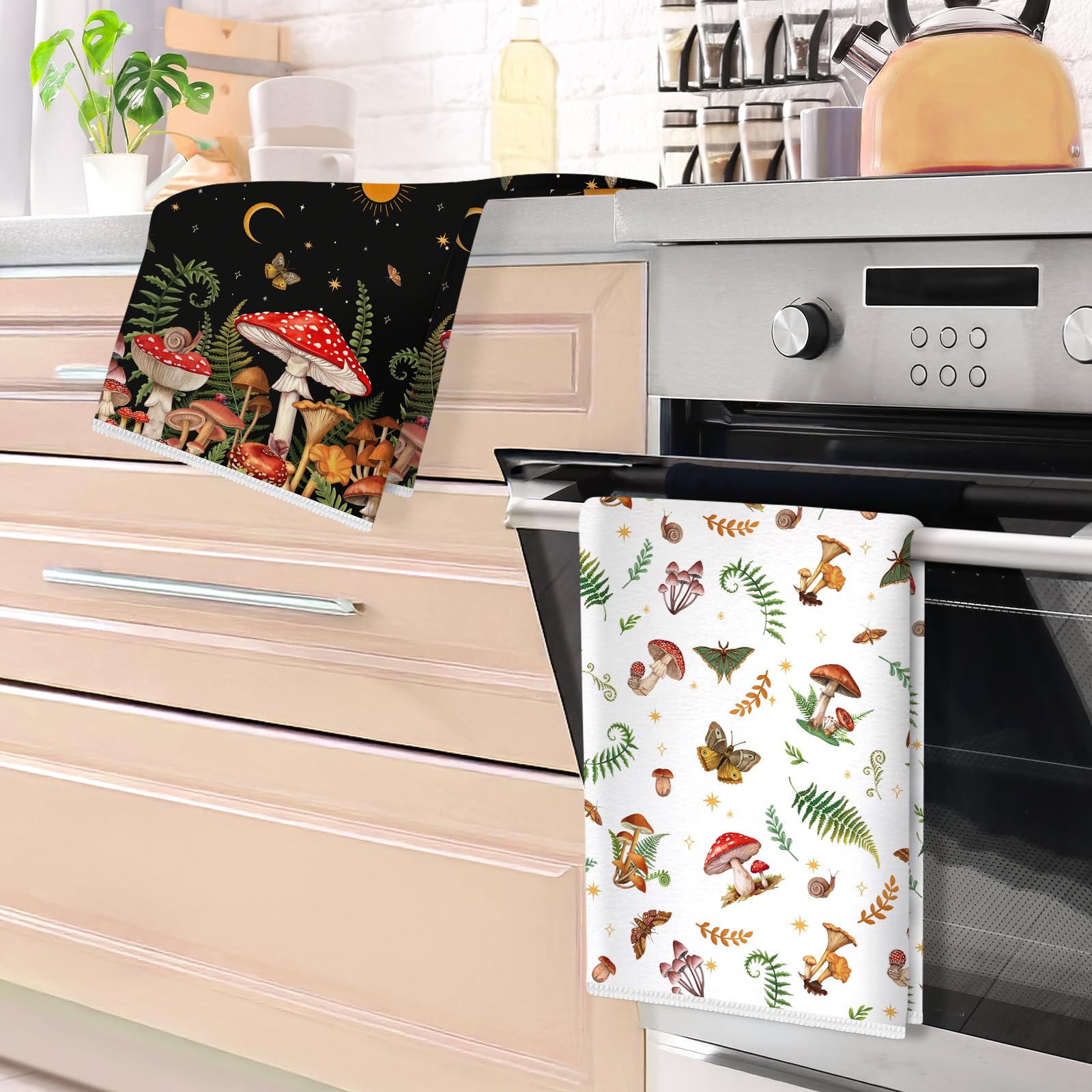 Arquiel Boho Mushroom Microfiber Kitchen Towels, Soft Absorbent Hand Towel 40 × 60 cm - Image 2