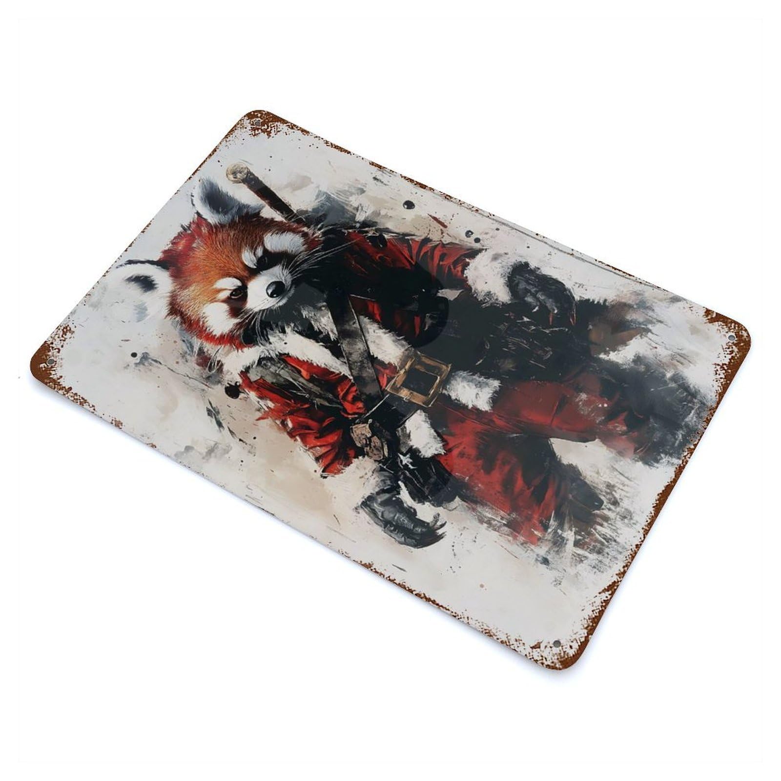 Red Panda Santa Claus Retro Metal Sign 11.8"x7.9", Classic Wall Plaque for Garage, Pub Or Kitchen