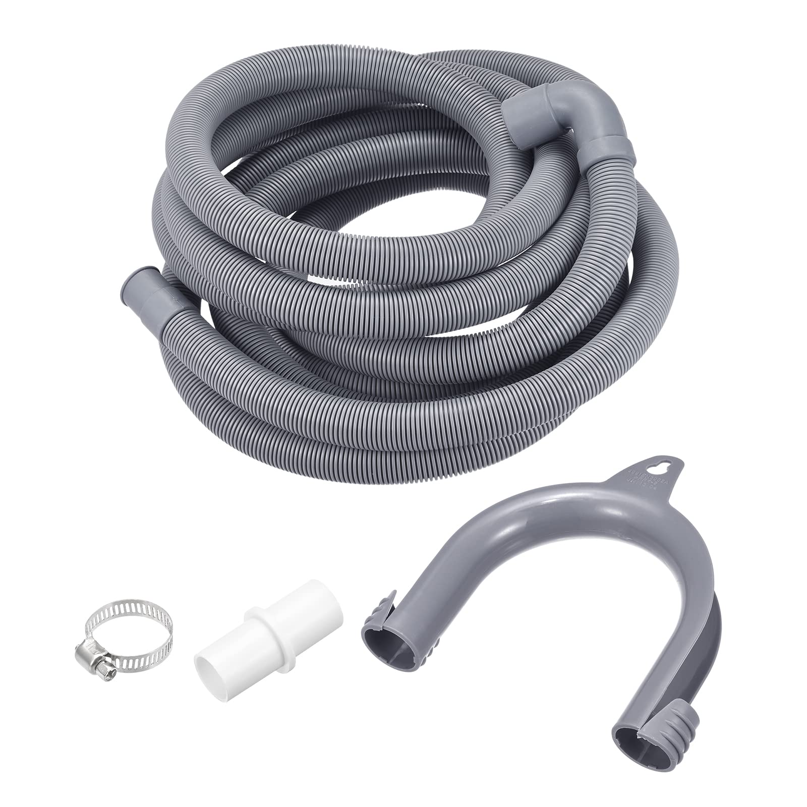 sourcing map Lavadora Máquina Drenaje Manguera Extensión Kits 16.4 Pies Gris para Lavadora Máquina con Codo y Extensión Adaptador, U-Curva Manguera Soporte, 2 Abrazaderas