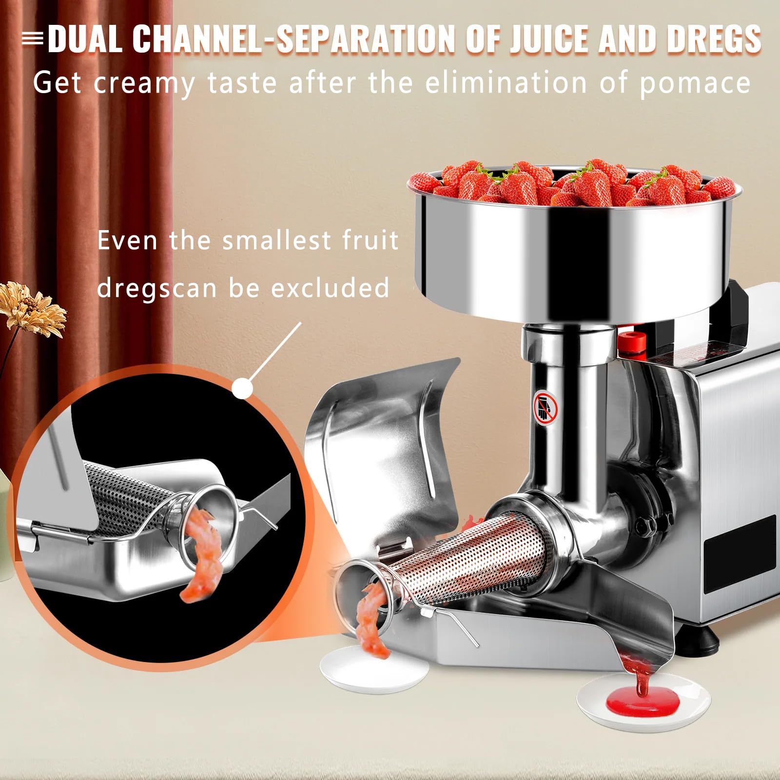 Macchina elettrica del filtro del pomodoro per marmellate e salse, 90-160Kg/h, separazione automatica dei rifiuti, corpo in acciaio inossidabile, motore di rame puro per bacche e frutta