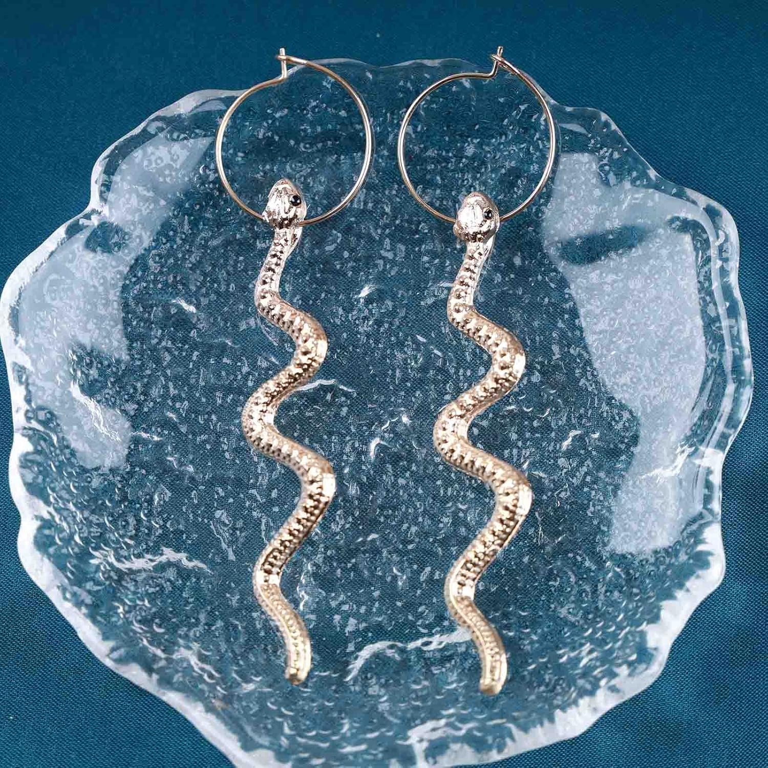 Punk Snake Drop Dangle Earrings Gold Serpent Dangle Hoop Earings Gothic Long Serpent Earrings Animal Snake Earrings Jewelry for Women (Gold) - Image 6