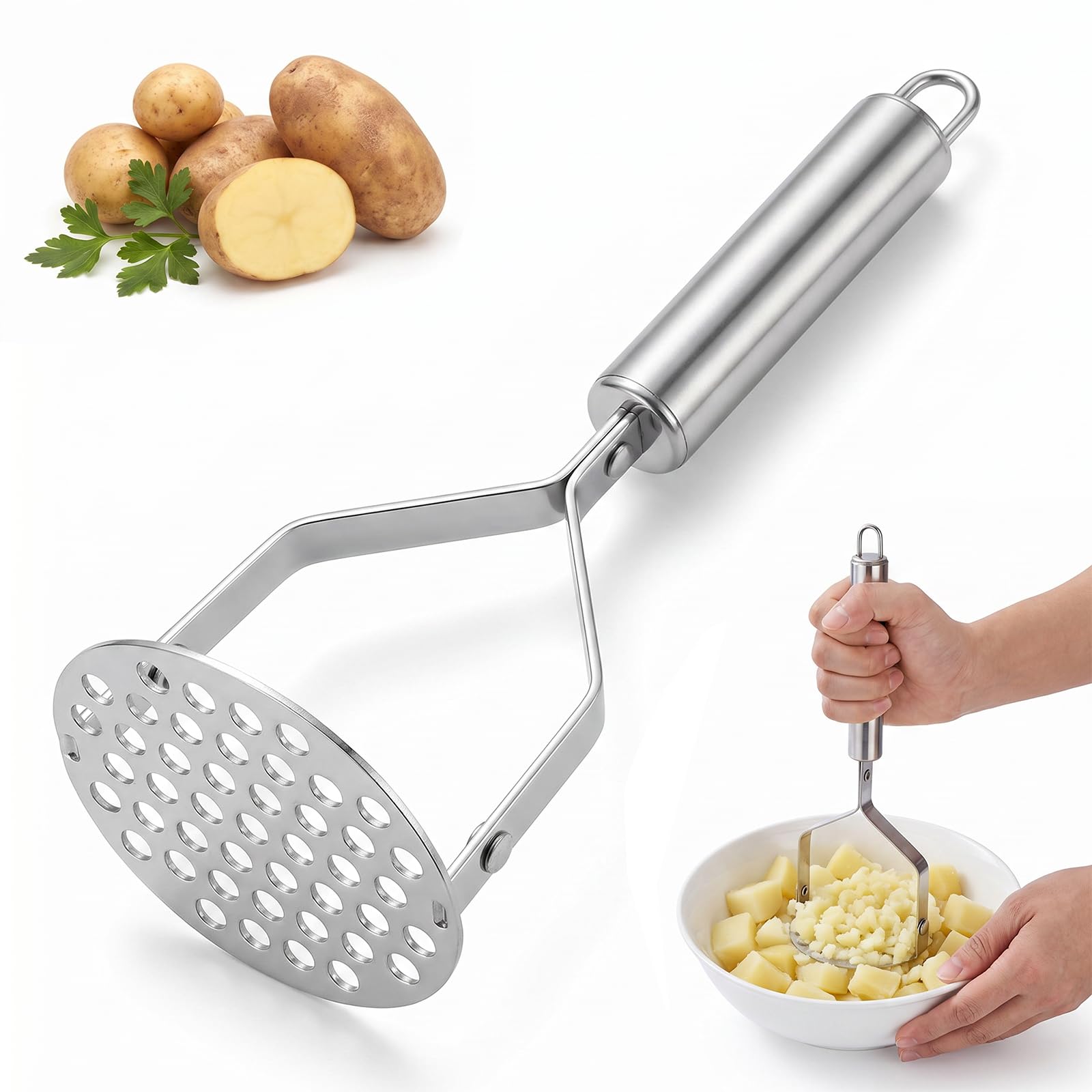 Starfa lab Potato Mashers, Potato Masher Food Grade Stainless Steel, Dishwasher Safe, Kitchen Food Masher for Mashed Potato, Tomato Puree, Jam, Vegetable & Fruits