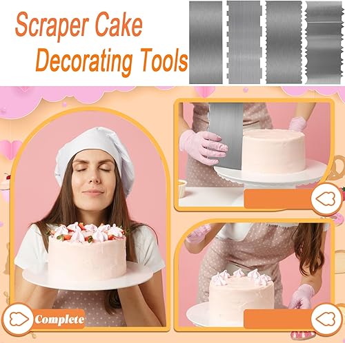 Miniatura 4 de Rascador de pasteles de acero inoxidable, raspador grande de 9 pulgadas para tartas, contorno de doble cara con borde estampado, herramienta de