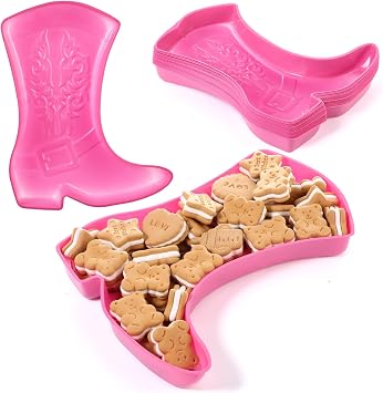 Uiifan 24 Pcs Cowboy Boot Serving Trays Pink Cowgirl Boot Plates Western Party Decorations Rodeo Theme Party Supplies Disposable Plastic Snacks Trays