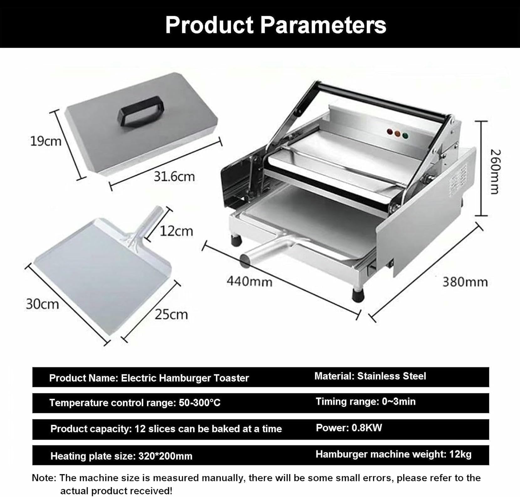 Tostadore Elettrico Commerciale Per Panini Da Hamburger, Cronometro Automatico Da 0 A 3 Minuti E Temperatura Regolabile Da 50 A 300 ° C, Macchina Per Fornare Panini A Doppio Strato Per Panetterie