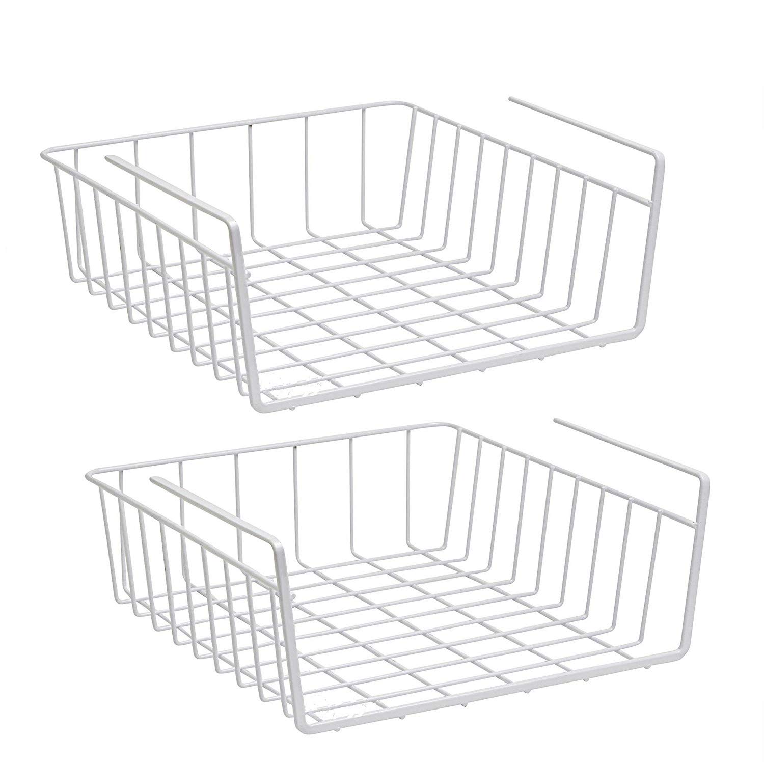 Sylon White 2 X Hanging Basket Organiser, Hanging Under Shelf Storage Basket For Kitchen Cupboards, Cabinets, Shelves, Low Furniture (White)