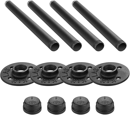 Miniatura 6 de Soportes industriales para estantes de tubería de 12 pulgadas, juego de 4, soportes flotantes rústicos con accesorios de hierro, bridas y tubos para