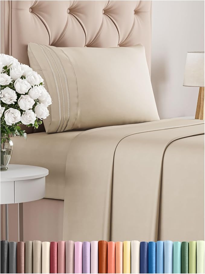 Queen Size 4 Piece Sheet Set - Comfy Breathable & Cooling Bed Sheets Set - Hotel Luxury Bedding for Women, Men, Kids & Teens - Deep Pockets, Easy Secure Fit, Soft and Wrinkle Free - Oeko-Tex - Wheat