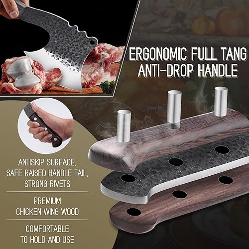 Miniatura 9 de univinlions Cuchillo de carnicero y cuchillo de carnicero para cortar huesos de carne, cuchillos multipropósito ultra afilados para cocina,